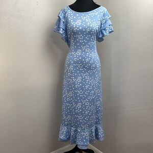 Perceptions New York Dress Women's Large Blue & White Ruffle Sleeve Polka Dot‎